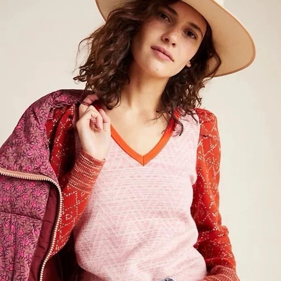 Anthropologie Sweaters - Anthropologie Pink and Red Knit Sweater